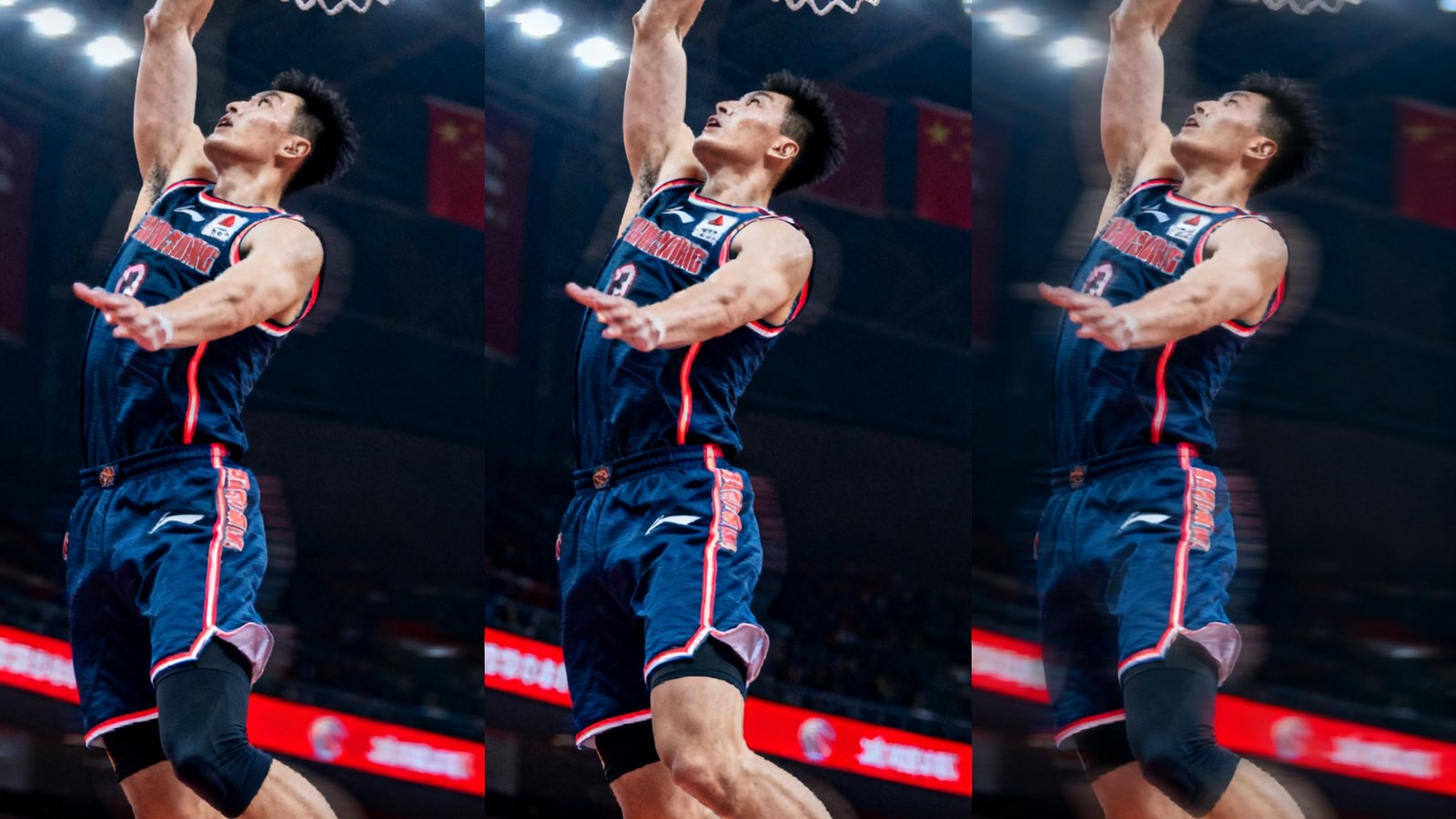 CBA广东宏远队近期比赛中三次精彩扣篮的集锦视频封面，球员腾空扣篮的连拍画面组合展示